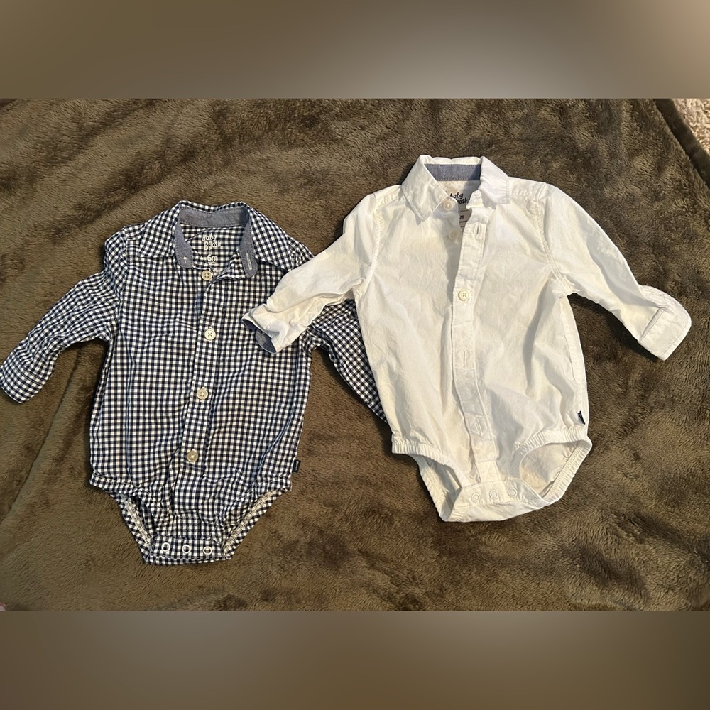 OshKosh B'gosh Blue Checkered and White Button-Down Bodysuit